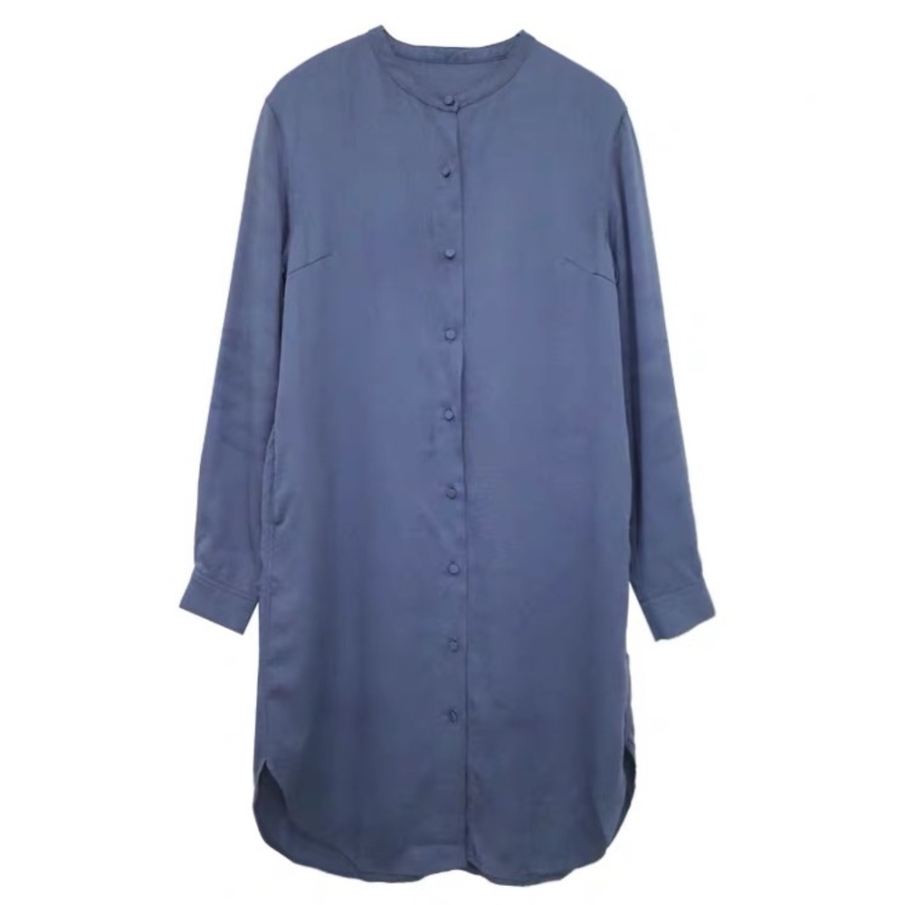 Mandarin Collar Long Sleeve Shirt Dress